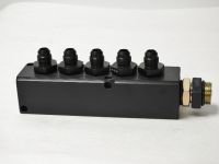 Fuel Block - Distribution or Return -10AN Billet w 5  -6 ORB holes Aluminum - W Fittings
